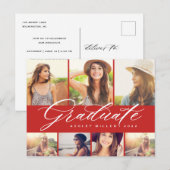Elegant Calligraphy Afstuderen Photo Collage Party Uitnodiging Briefkaart (Voorkant / Achterkant)
