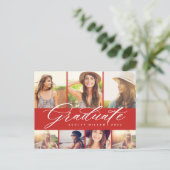 Elegant Calligraphy Afstuderen Photo Collage Party Uitnodiging Briefkaart (Staand voorkant)