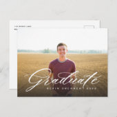 Elegant Calligraphy Afstuderen Photo Party Uitnodiging Briefkaart (Voorkant / Achterkant)