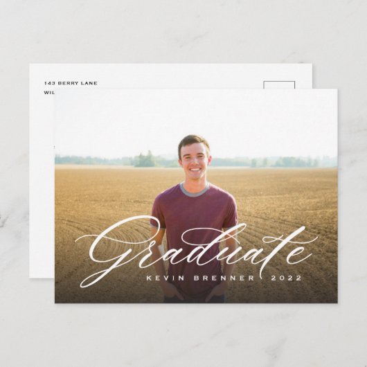 Elegant Calligraphy Afstuderen Photo Party Uitnodiging Briefkaart (Voorkant / Achterkant)