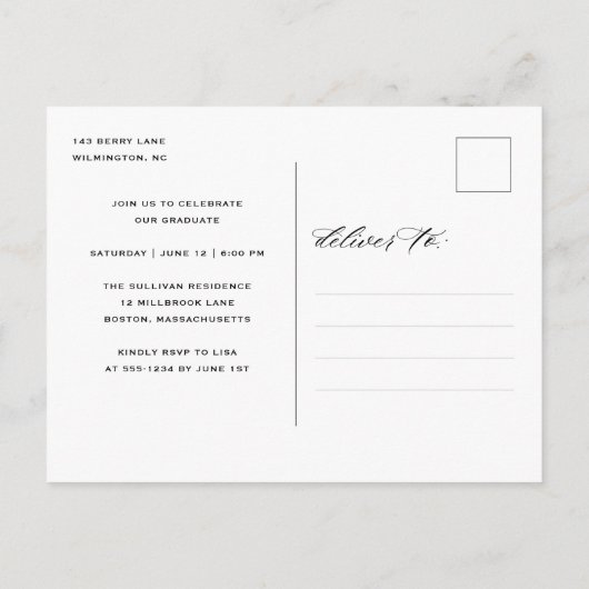 Elegant Calligraphy Afstuderen Photo Party Uitnodiging Briefkaart (Achterkant)