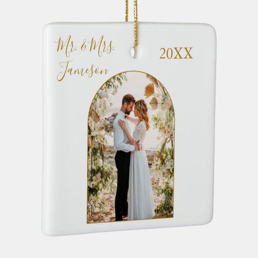 Elegant Calligraphy Arch Photo Lijst Gold Pas getr Keramisch Ornament (Rechts)