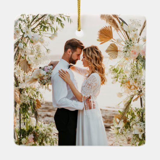 Elegant Calligraphy Arch Photo Lijst Gold Pas getr Keramisch Ornament (Achterkant)