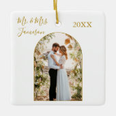 Elegant Calligraphy Arch Photo Lijst Gold Pas getr Keramisch Ornament (Voorkant)