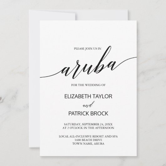 Elegant Calligraphy Aruba Destination Wedding Kaart (Voorkant)