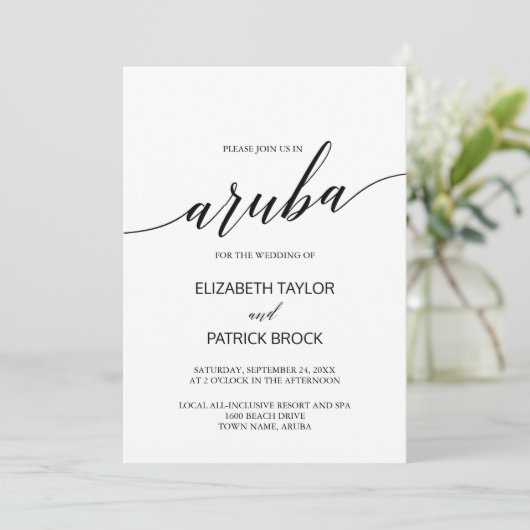 Elegant Calligraphy Aruba Destination Wedding Kaart (Staand voorkant)