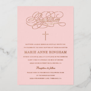 Elegant Calligraphy Baptisme Blush Roos Gold Folie Uitnodiging
