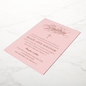 Elegant Calligraphy Baptisme Blush Roos Gold Folie Uitnodiging (Gedraaid)