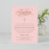Elegant Calligraphy Baptisme Blush Roos Gold Folie Uitnodiging (Staand Voorkant)