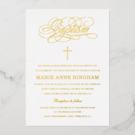 Elegant Calligraphy Baptisme Gold Folie Uitnodiging