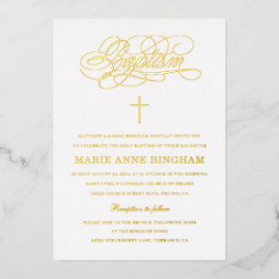 Elegant Calligraphy Baptisme Gold Folie Uitnodiging