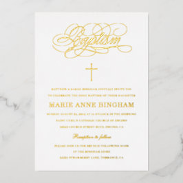 Elegant Calligraphy Baptisme Gold Folie Uitnodiging