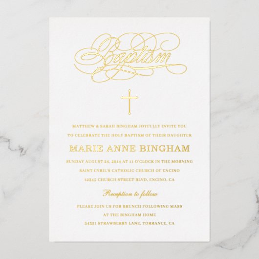 Elegant Calligraphy Baptisme Gold Folie Uitnodiging (Voorkant)