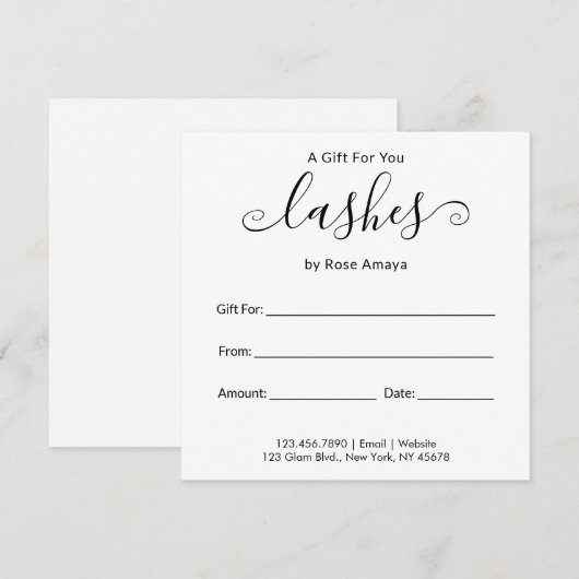 Elegant Calligraphy Beauty Salon Gift Certificate (Voorkant / Achterkant)