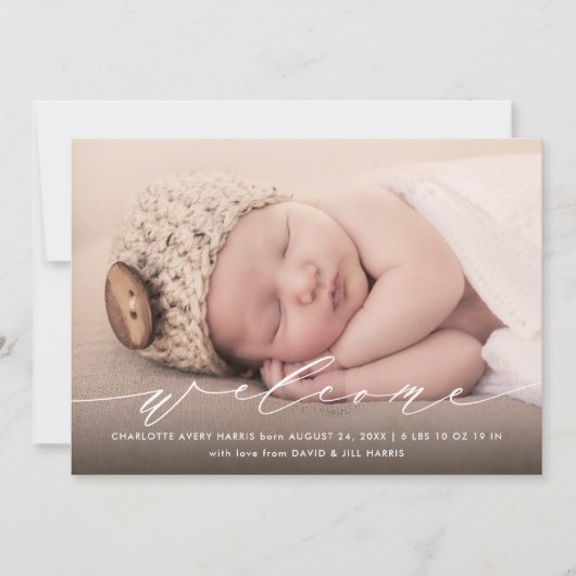 Elegant Calligraphy Birth Announement Kaart (Voorkant)