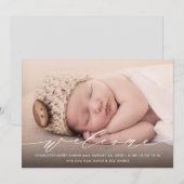 Elegant Calligraphy Birth Announement Kaart (Voorkant / Achterkant)