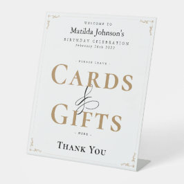 Elegant Calligraphy Birthday White Gold  Reclamebord Met Voetstuk