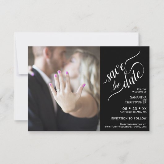 Elegant Calligraphy Black 2 Pane Photo Wedding Save The Date (Voorkant)