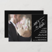 Elegant Calligraphy Black 2 Pane Photo Wedding Save The Date (Voorkant / Achterkant)