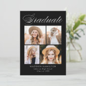 Elegant Calligraphy Black 4 Photo Afstuderen Aankondiging (Staand voorkant)
