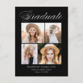Elegant Calligraphy Black 4 Photo Graduparty Uitnodiging Briefkaart (Voorkant)