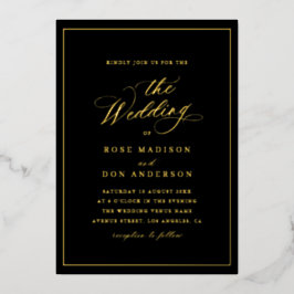 Elegant calligraphy black and gold wedding folie uitnodiging
