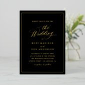 Elegant calligraphy black and gold wedding folie uitnodiging (Staand Voorkant)