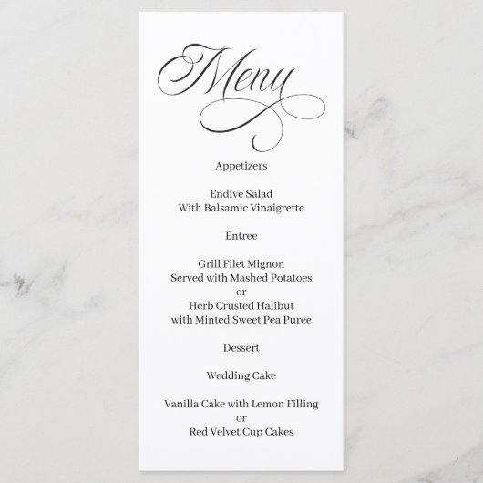 Elegant Calligraphy Black and White Menu (Voorkant)