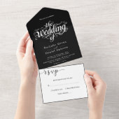 Elegant Calligraphy Black and White Simple Wedding All In One Uitnodiging (Afscheurbaar)