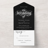 Elegant Calligraphy Black and White Simple Wedding All In One Uitnodiging (Binnen)