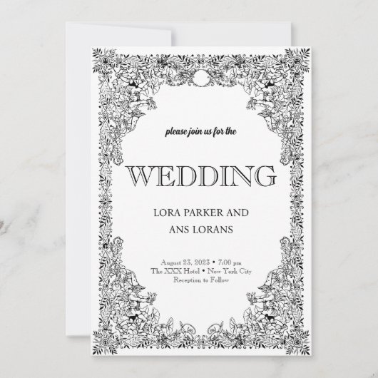Elegant Calligraphy Black and White Wedding Invita Kaart (Voorkant)