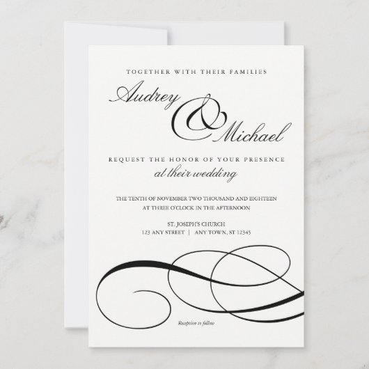 Elegant Calligraphy Black and White Wedding Invite Kaart (Voorkant)
