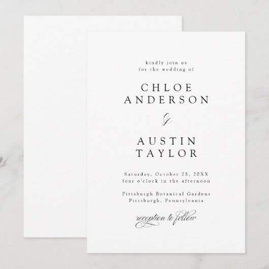 Elegant Calligraphy Black and White Wedding Kaart (Voorkant / Achterkant)