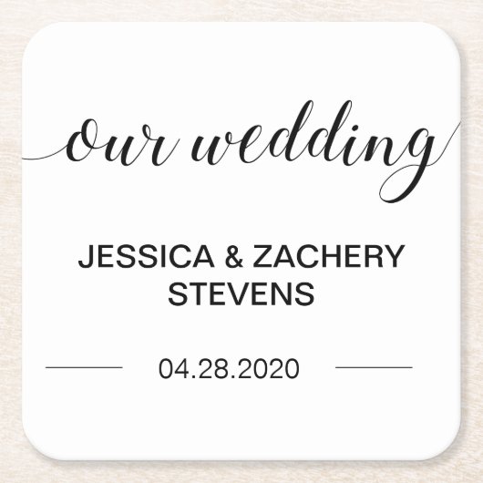 Elegant Calligraphy Black and White Wedding Kartonnen Onderzetters (Voorkant)