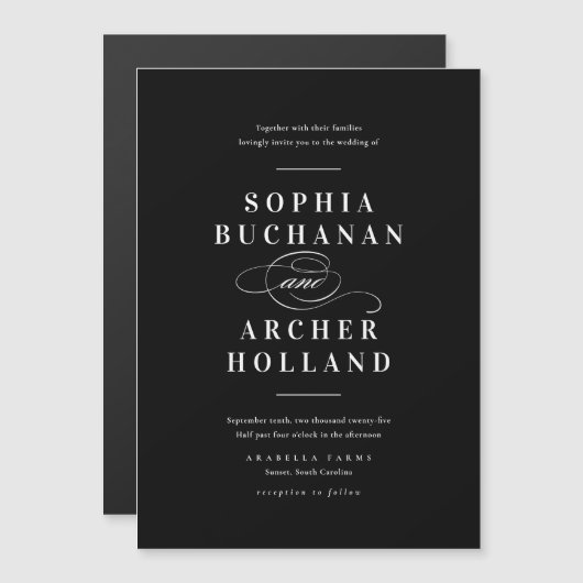 Elegant Calligraphy Black and White Wedding Magnetische Uitnodiging (Voorkant / Achterkant)