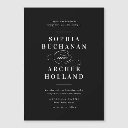 Elegant Calligraphy Black and White Wedding Magnetische Uitnodiging (Voorkant)