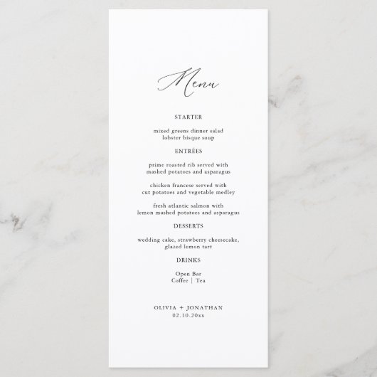 Elegant Calligraphy Black and White Wedding Menu (Voorkant)