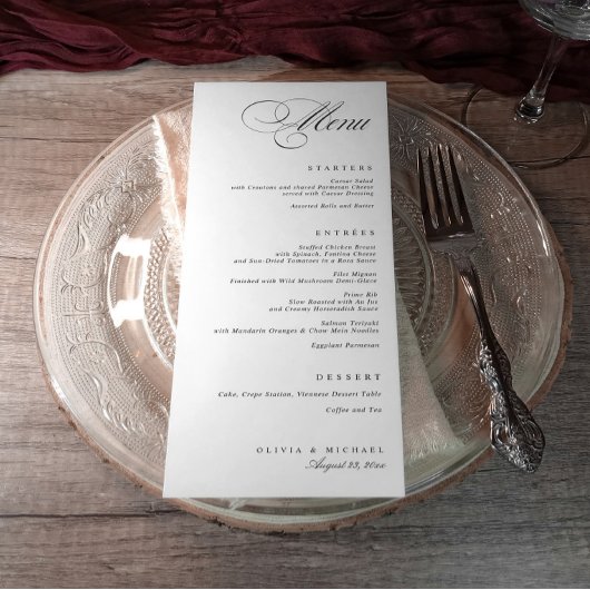 Elegant Calligraphy Black and White Wedding Menu