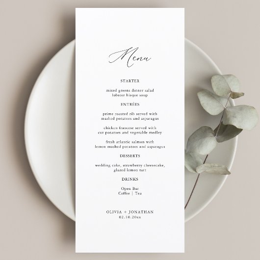 Elegant Calligraphy Black and White Wedding Menu