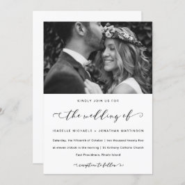 Elegant Calligraphy Black and White Wedding Photo Kaart