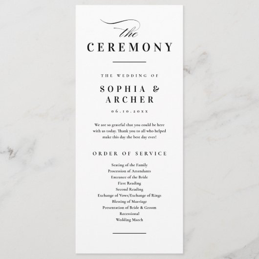 Elegant Calligraphy Black and White Wedding Programmakaart (Voorkant)