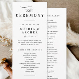 Elegant Calligraphy Black and White Wedding Programmakaart