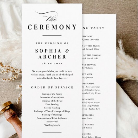 Elegant Calligraphy Black and White Wedding Programmakaart