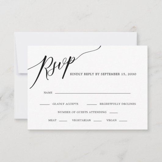 Elegant Calligraphy Black and White Wedding RSVP C (Voorkant)