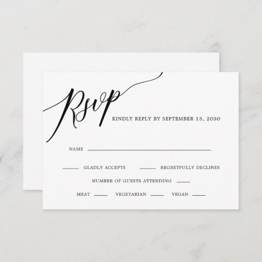Elegant Calligraphy Black and White Wedding RSVP C (Voorkant / Achterkant)