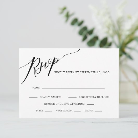 Elegant Calligraphy Black and White Wedding RSVP C Kaartje (Staand voorkant)