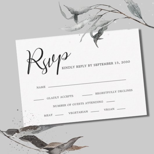 Elegant Calligraphy Black and White Wedding RSVP Kaartje