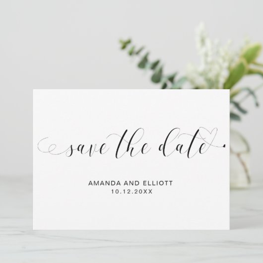 Elegant Calligraphy Black and White Wedding Save The Date (Staand voorkant)