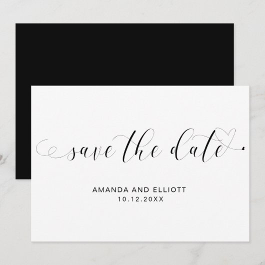 Elegant Calligraphy Black and White Wedding Save The Date (Voorkant / Achterkant)