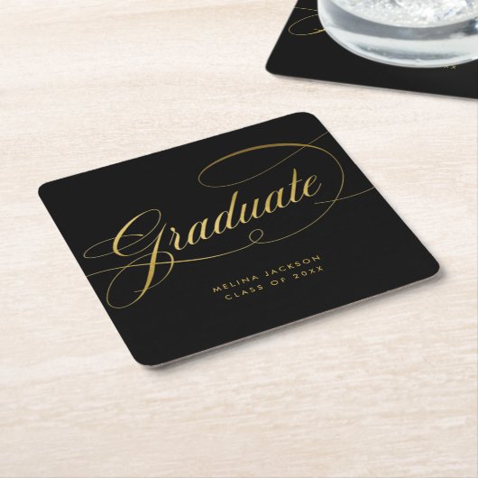 Elegant Calligraphy Black en Gold Afstuderen Squa Kartonnen Onderzetters (Schuin)